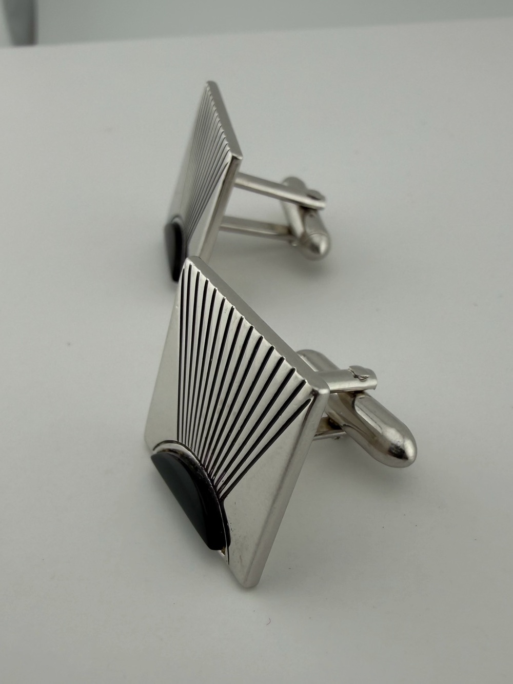 Swank MCM Silver-Tone Black Accent Square Cufflinks